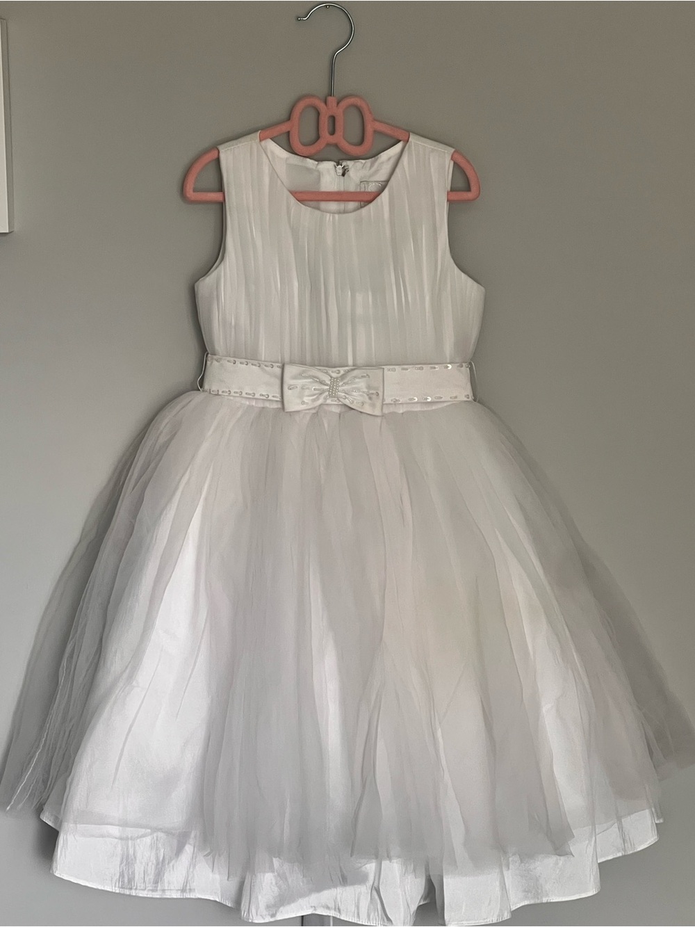 White Tulle Flower Girl Dress with Bow Belt for 4 years old
